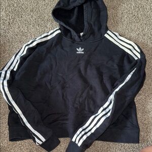 Adidas Black Hoodie with White Stripes